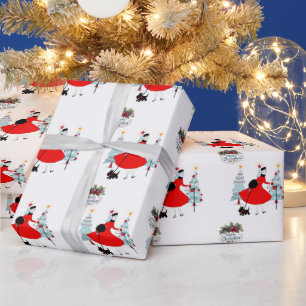 Papel De Regalo Dama de Navidad de 1950 con territorio escocés