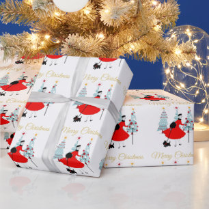 Papel De Regalo Dama de Navidad de 1950 con territorio escocés