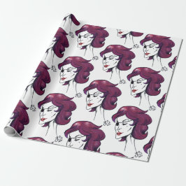 Papel De Regalo Dama Pirata Violeta Mujer Cabello Púrpura Dibujo A