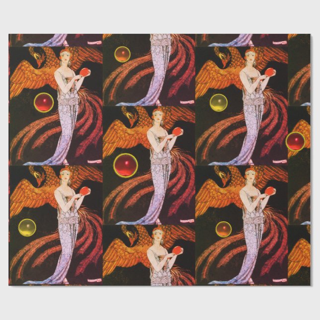 PAPEL DE REGALO DAMA Y FÉNIX ART DECO BELLEZA MODA DISFRAZ (Superficie plana)