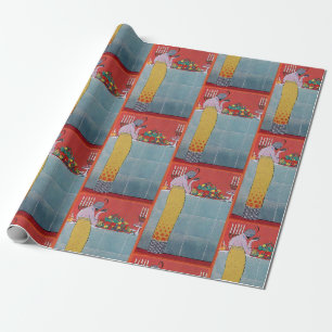 PAPEL DE REGALO DAMA Y FRUTAS MESA CONJUNTO ARTE DECO BELLEZA MODA