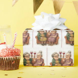 Papel De Regalo Damas ancianas gruñonas con vino tinto