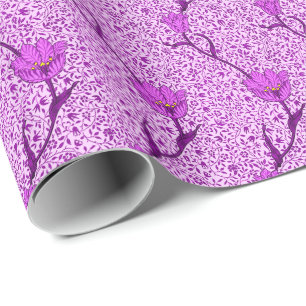 Papel De Regalo Damascado de Tulipán Art Nouveau, Violeta y Orquíd