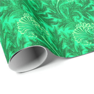 Papel De Regalo Damascado Floral Jacobino, Esmeralda y Verde Lima
