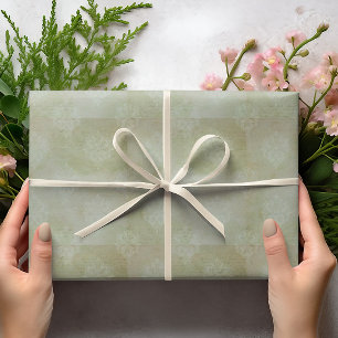 Papel De Regalo Damascado Verde Ahumado Descolorido Vintage con Le