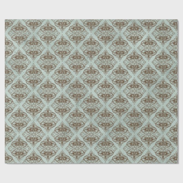 Papel De Regalo Damasco antiguo de bronce y aqua (Superficie plana)