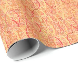 Papel De Regalo damasco árabe - naranja suave y coral