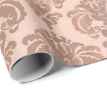 Papel De Regalo Damasco atractivo moderno rosado de Rubor del oro<br><div class="desc">papel de embalaje de encargo</div>