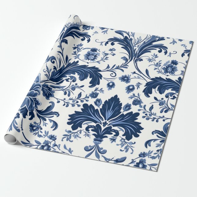 Papel De Regalo Damasco azul (Desenrollado)