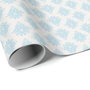 Papel De Regalo Damasco azul cielo sobre marfil