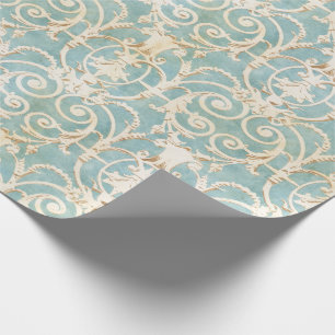 Papel De Regalo Damasco azul y beige elegante