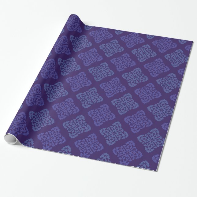 Papel De Regalo Damasco Azul Y Púrpura (Desenrollado)