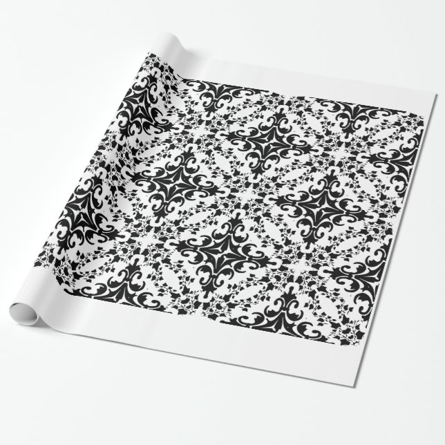 Papel De Regalo Damasco blanco negro vintage #2 (Desenrollado)