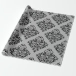 Papel De Regalo Damasco blanco negro y gris<br><div class="desc">Papel de envoltura de damasco vintage de parís gris y negro.</div>