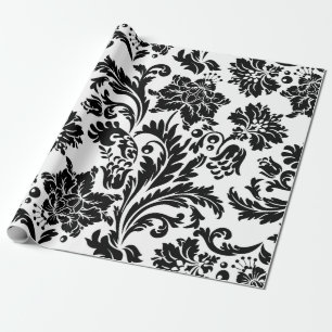 Papel De Regalo Damasco blanco y negro