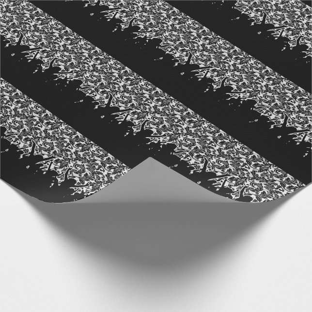 Papel De Regalo Damasco blanco y negro con multitud animadora (Esquina)