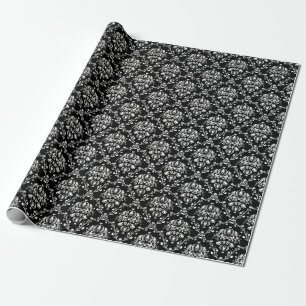 Papel De Regalo Damasco blanco y negro elegante