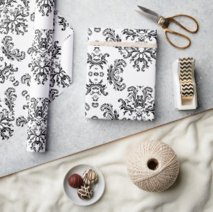 Papel De Regalo damasco blanco y negro personalizar