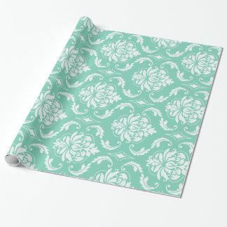 Papel De Regalo Damasco clásico verde y blanco del lucite
