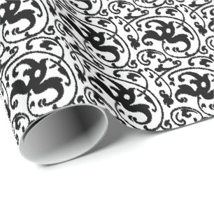 Papel De Regalo Damasco con flores de Ikat - Blanco y negro