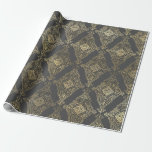 Papel De Regalo Damasco de cosecha gris y dorada<br><div class="desc">Papel de envolvimiento adamascado vintage de parís gris y dorado.</div>