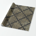 Papel De Regalo Damasco de cosecha gris y dorada<br><div class="desc">Papel de envoltura de damasco vintage de parís gris y dorado.</div>