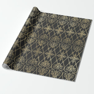 Papel De Regalo Damasco de cosecha gris y dorada