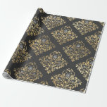 Papel De Regalo Damasco de cosecha gris y dorada<br><div class="desc">Papel de envoltura de damasco vintage de parís gris y dorado.</div>