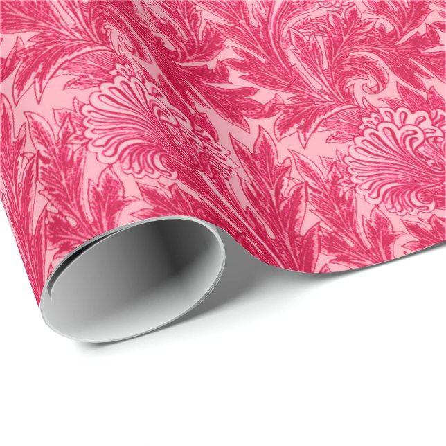 Papel De Regalo Damasco de flores jacobeas, fucsia y rosa claro (Esquina del rollo)