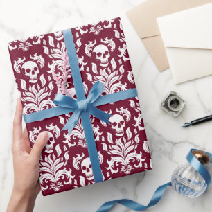 Papel De Regalo Damasco de llamas de cráneo en blanco crujiente so