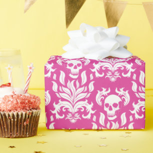 Papel De Regalo Damasco de llamas de cráneo en blanco crujiente so
