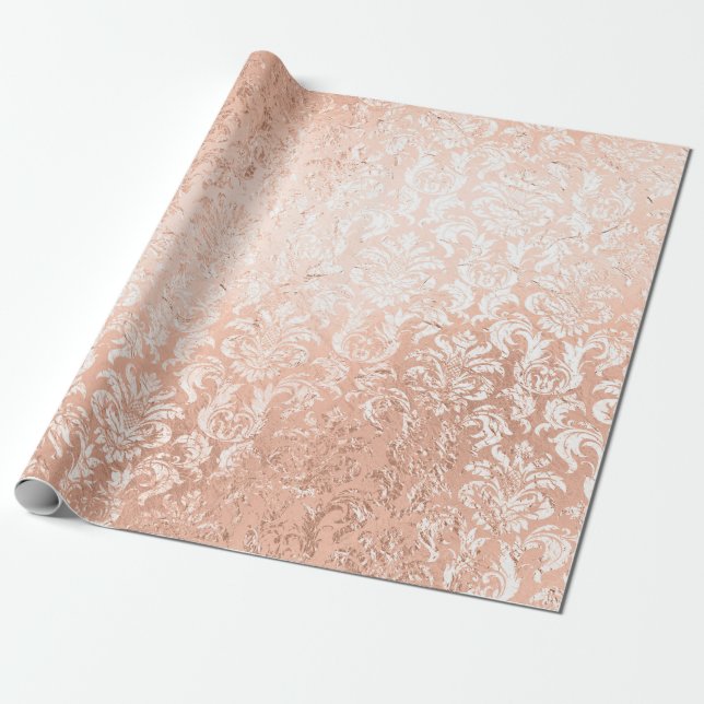 Papel De Regalo Damasco de Oro Rosa (Desenrollado)