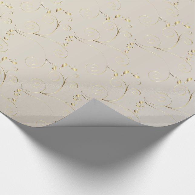 Papel De Regalo Damasco de oro sobre oro blanco | Boda (Esquina)