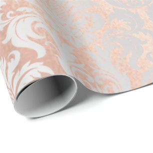 Papel De Regalo Damasco de plata gris de Rubor del oro color de