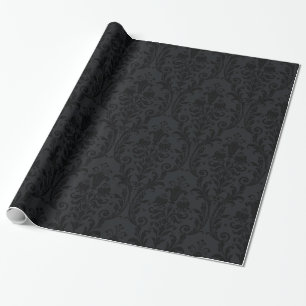 Papel De Regalo Damasco de Swirl Floral Negra