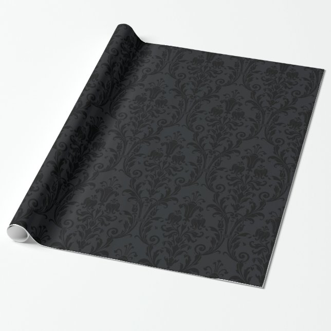 Papel De Regalo Damasco de Swirl Floral Negra (Desenrollado)