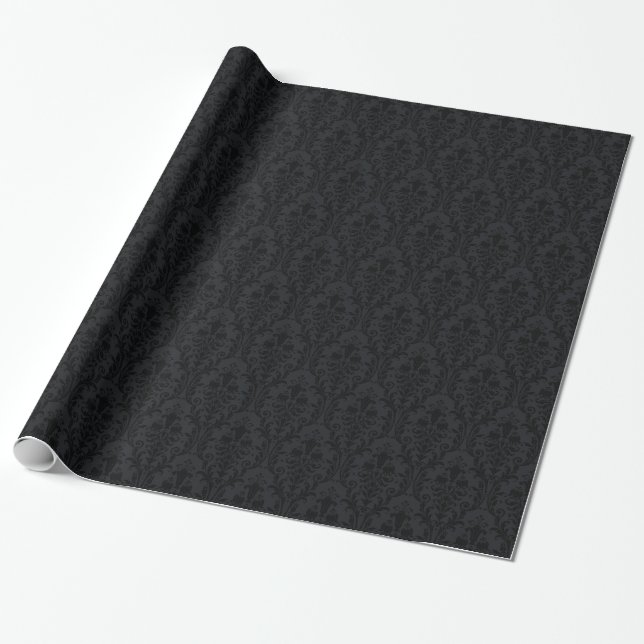 Papel De Regalo Damasco de Swirl Floral Negro 3 (Desenrollado)