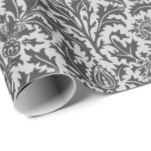 Papel De Regalo Damasco del cardo de William Morris, gris