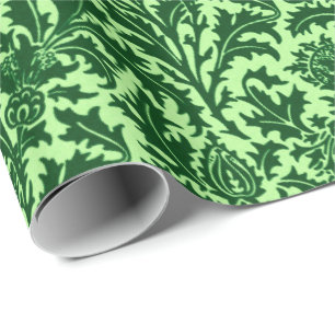 Papel De Regalo Damasco del cardo de William Morris, verde