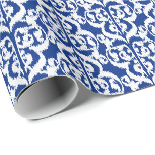 Papel De Regalo Damasco del Moorish de Ikat - azul y blanco de