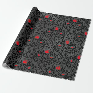 Papel De Regalo Damasco del rosa rojo y del negro