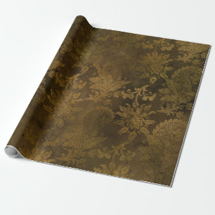 Papel De Regalo Damasco dorado de bronce vintage