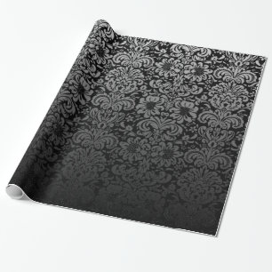Papel De Regalo Damasco elegante (negro y plata)