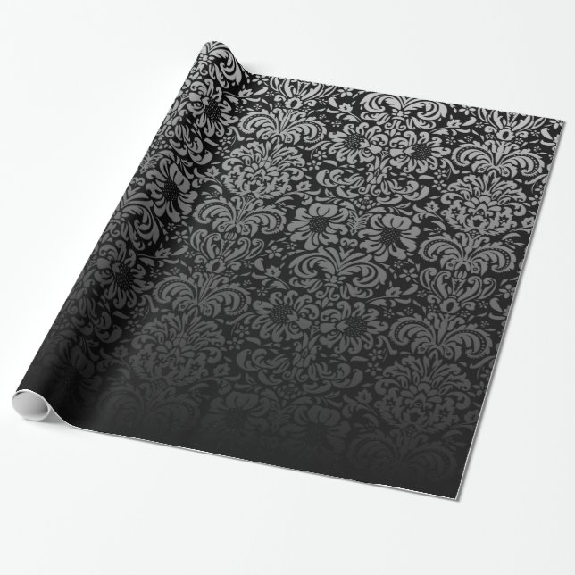 Papel De Regalo Damasco elegante (negro y plata) (Desenrollado)