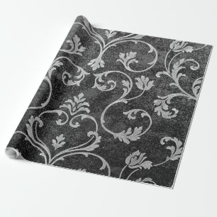 Papel De Regalo Damasco floral blanco y negro elegante de Moda