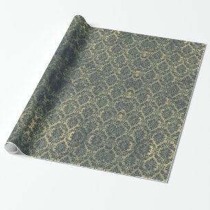 Papel De Regalo Damasco floral de bronce verde de la guirnalda del