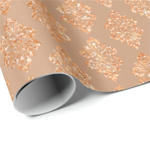 Papel De Regalo Damasco floral de cobre de Rosa de oro de Rubor