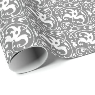 Papel De Regalo Damasco floral de Ikat - gris/gris y blanco