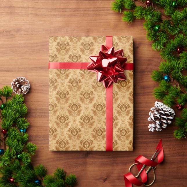 Papel De Regalo Damasco Floral de Oro Suave (Regalo de vacaciones)