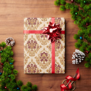Papel De Regalo Damasco Floral Dorado Marfil